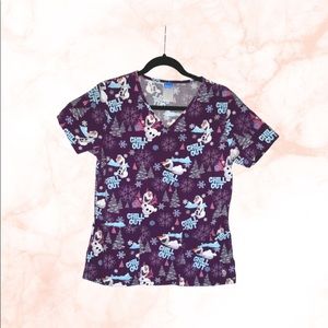DISNEY Olaf purple winter scrub top.